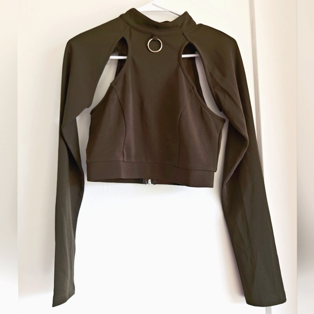 Olive Green Cutout Crop Top